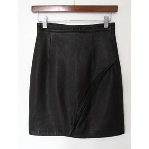 Kookai Black Leather Asymmetric Pleat Pencil Skirt 36 XS